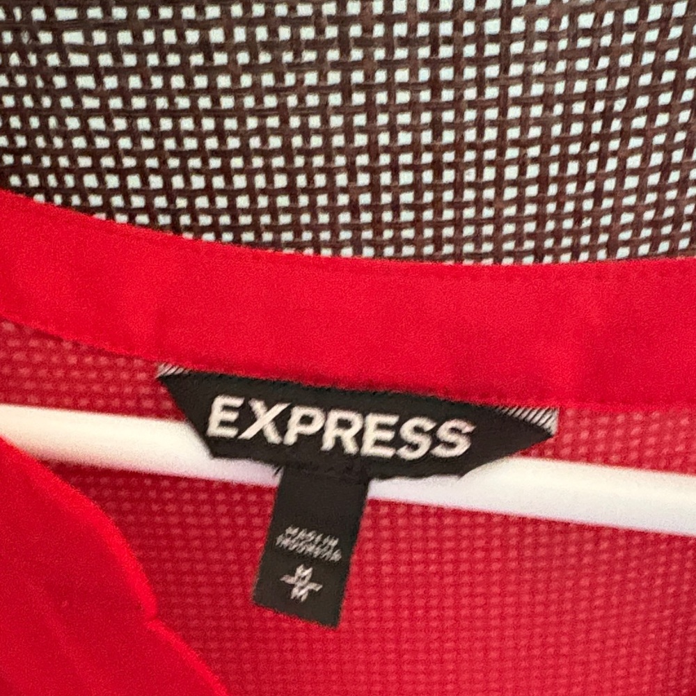 Express Vibrant Red Button-Down Blouse - image 2